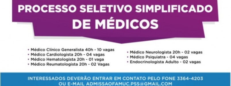 Prefeitura de Contagem abre processo seletivo simplificado para contratação de médicos